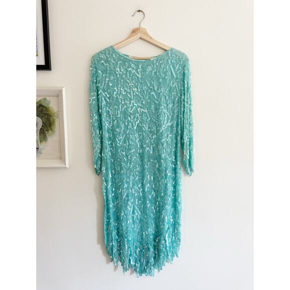 VINTAGE Rare l.magnin Blue Sequin Midi Dress Size Small - Picture 1 of 4